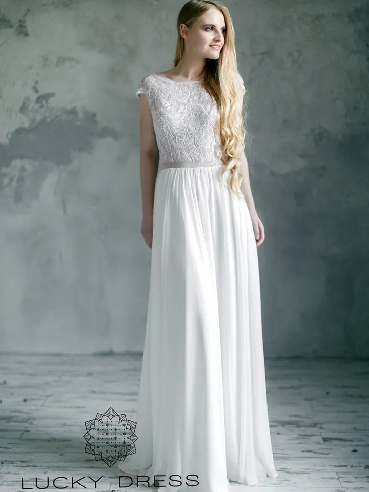 Rustic wedding dress simple Garden wedding dress casual Barn wedding dress minimalist Flowy wedding dress country Custom dress / Callista
