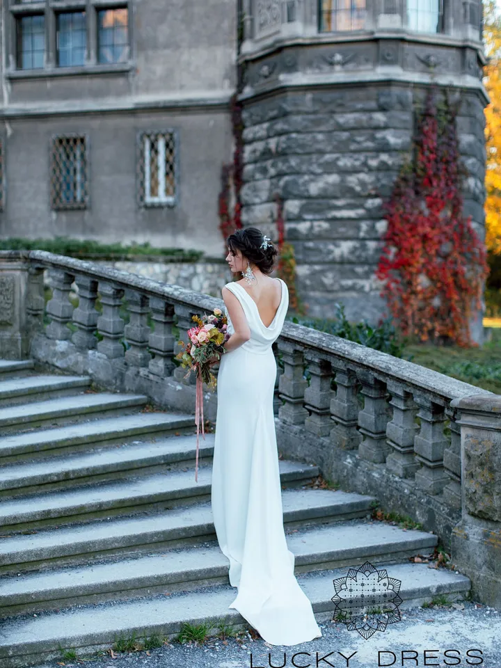 Mermaid wedding dress crepe Cowl bridal gown simple Minimalist wedding dress winter