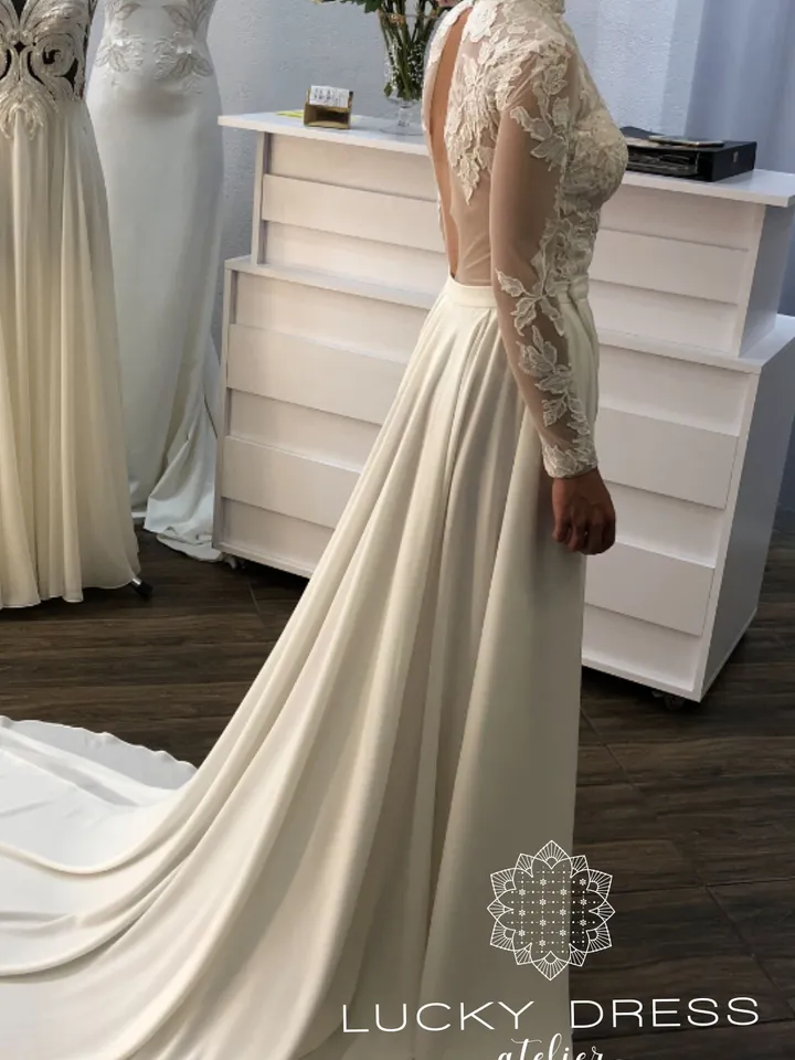 Lace wedding dress floral Long sleeve wedding dress high neck Two piece wedding dress tailored Silk wedding dress bespoke Winter dress /Daga