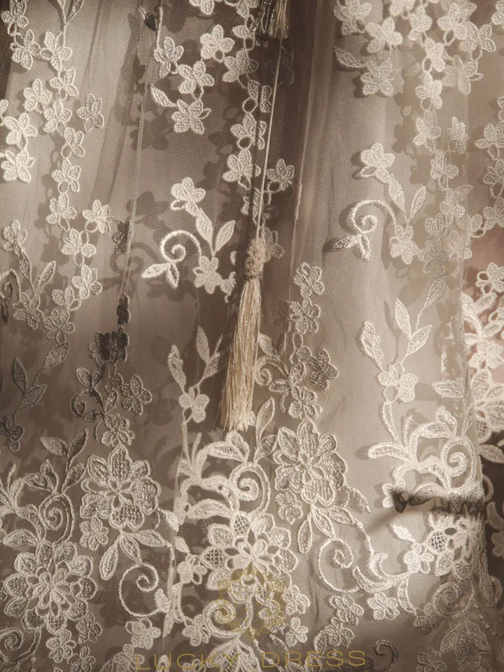Lace wedding dress floral Custom wedding dress sexy Rustic wedding dress 3d A line wedding dress illusion Bridal gown / Fiona