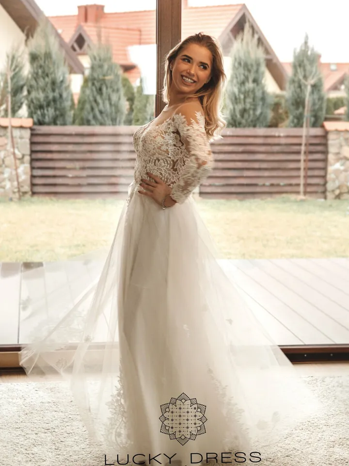 Rustic wedding dress winter Tattoo wedding dress lace Barn wedding dress pale pink Long sleeve wedding dress garden Custom dress / Daria