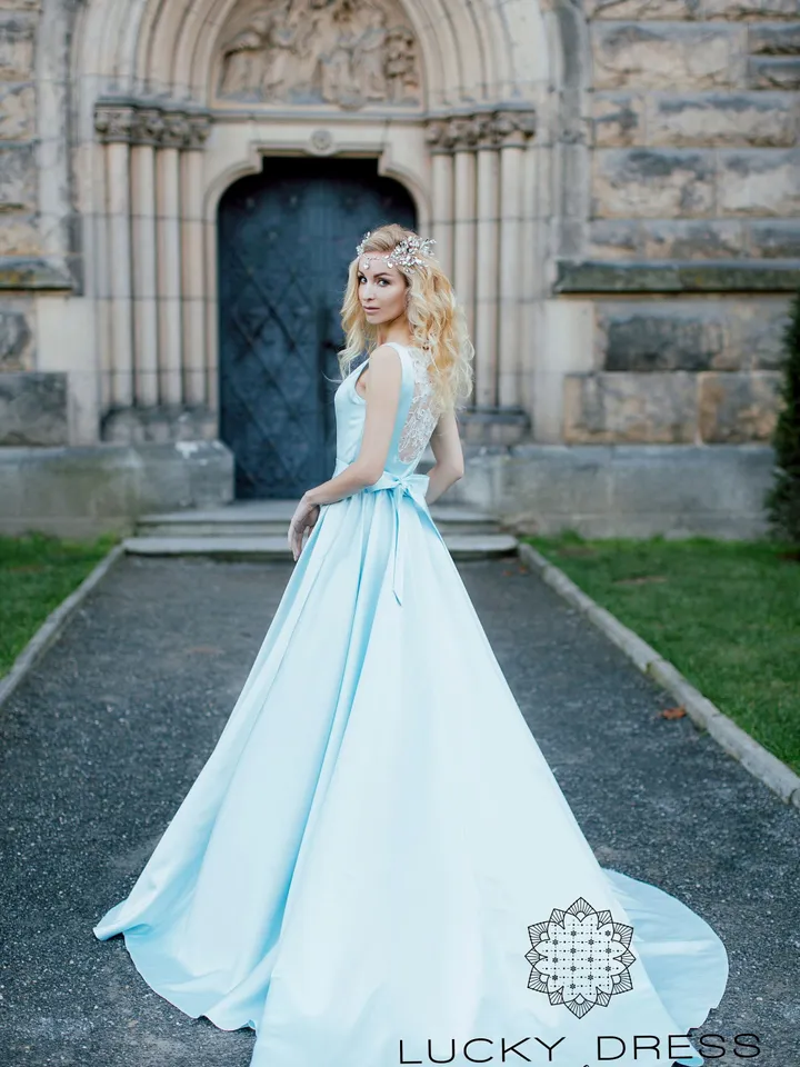 Wedding dress Disney wedding dress elf Bridal gown Satin wedding dress blue Minimalist wedding dress fairy A line wedding dress / Kendall