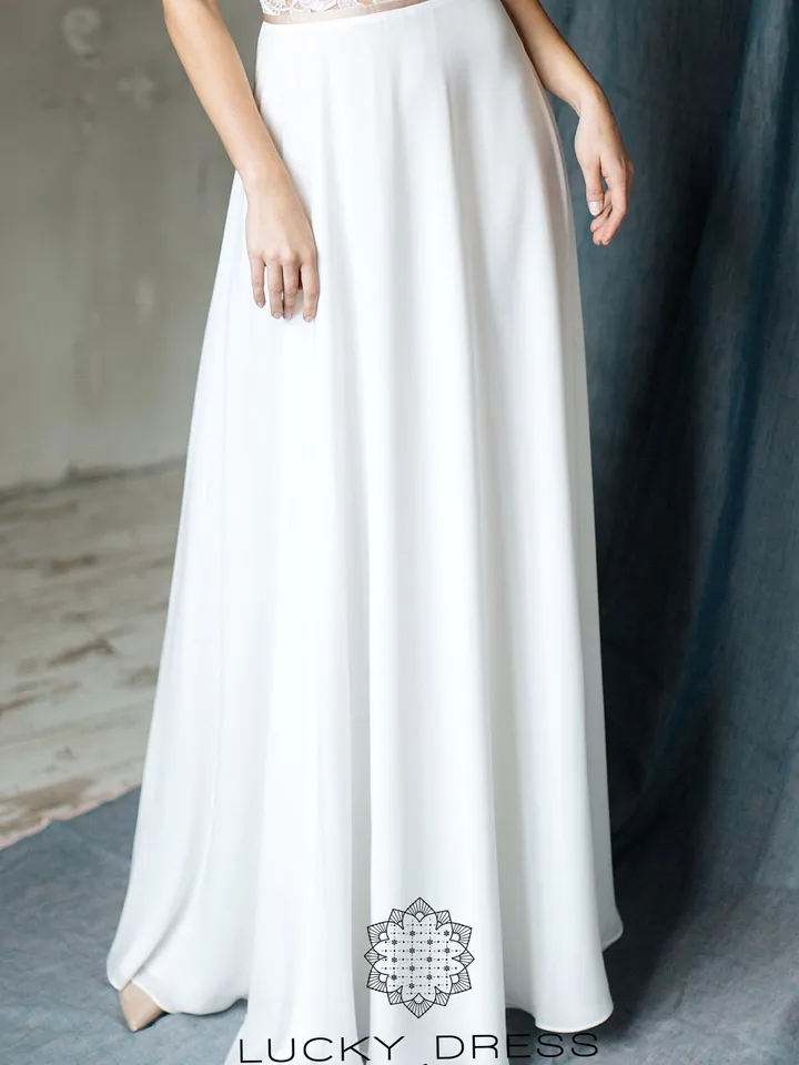 Wedding dress ethereal Illusion wedding dress a line Floral wedding dress 3d lace Bridal gown Chiffon wedding dress / Emilia