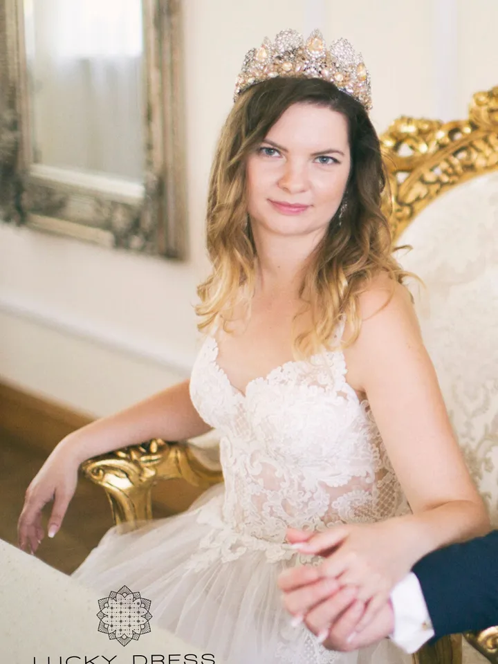 Rustic wedding dress Corset wedding dress Flowy wedding dress Geometric lace wedding dress Illusion wedding dress Garden wedding dress /Anna