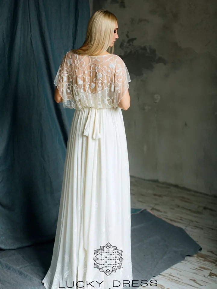 Elopement wedding dress courthouse Two piece wedding dress muslin Floral wedding dress garden Bolero wedding dress modest Custom / Miriam