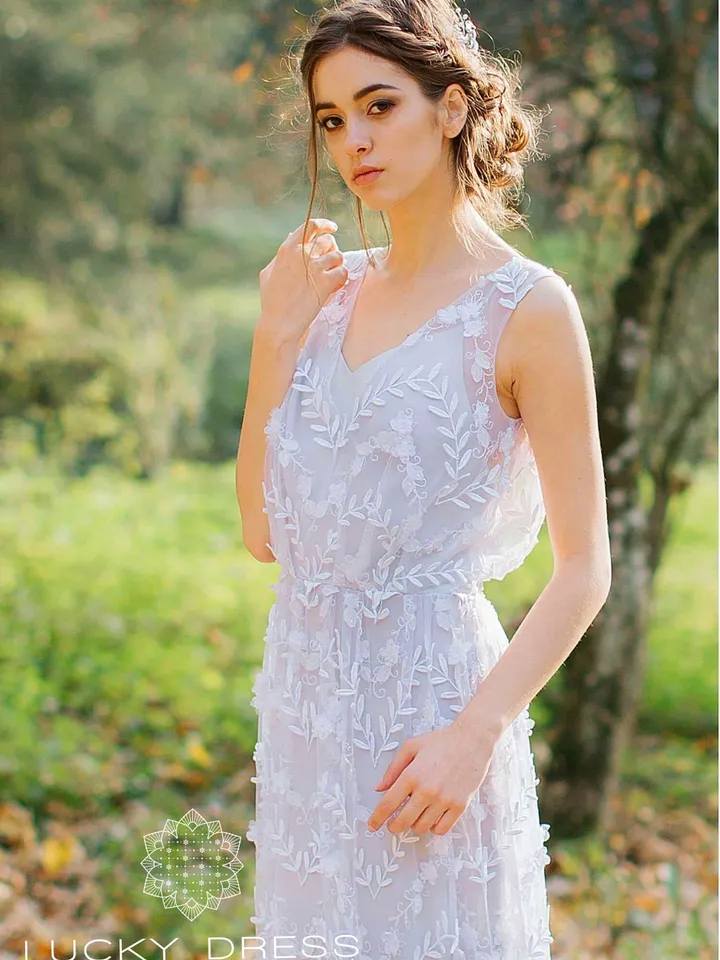 Formal dress light gray Lace dress Cocktail gown Maxi dress boho Spaghetti straps dress satin Bespoke dress floral Backless dress/Capitolina