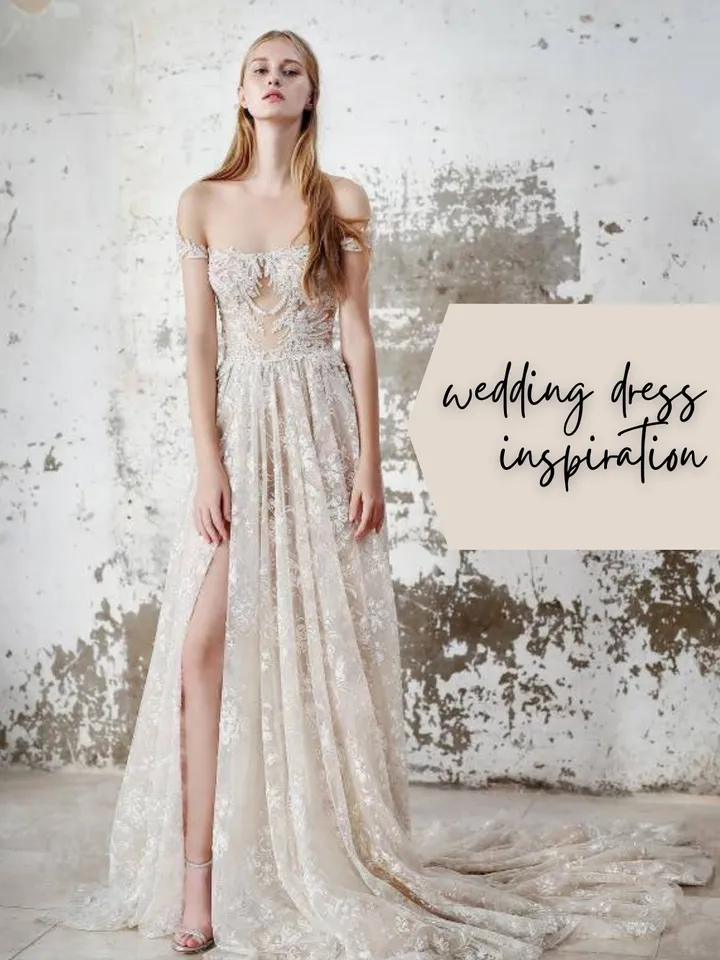 Custom wedding dress two piece Tailored wedding dress glitter Bespoke wedding dress illusion Gold wedding dress boho Off the shoulder / Ali