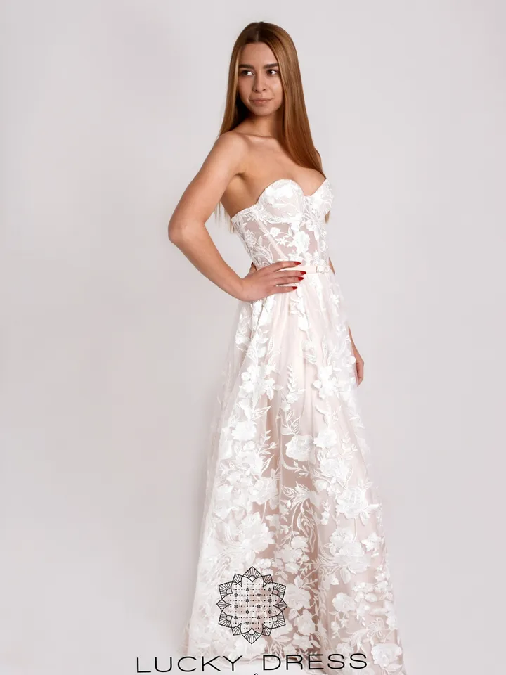 Custom wedding dress blush Corset wedding dress tailored Lace wedding dress bespoke Illusion wedding dress floral Courthouse dress / Sara