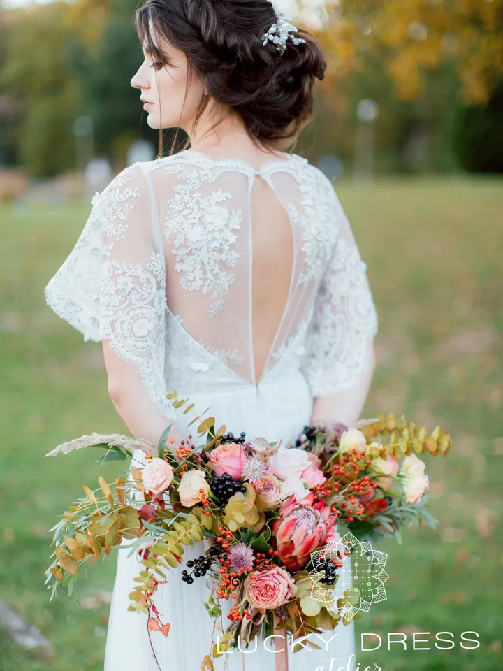 Lace wedding dress blue Victorian bridal gown vintage Tulle wedding dress A-line Illusion bridal gown 3D lace bridal dress Pale blue dress