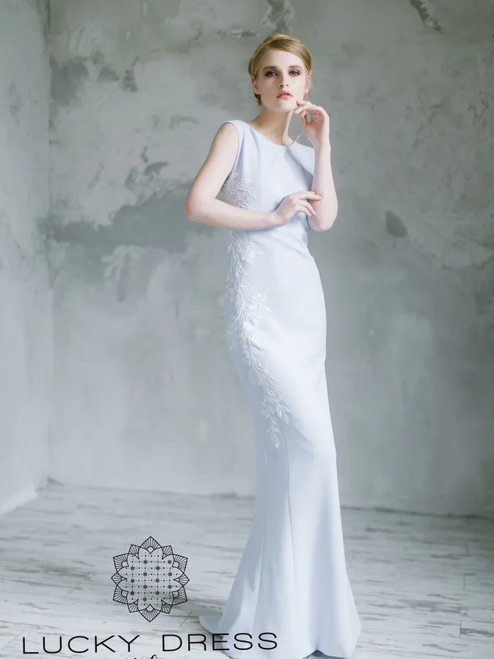 Bridesmaid dress elegant Mother of the bride dress Lilac gown mermaid Crepe dress wedding guest Sheath gown bespoke Straps gown / Floriana