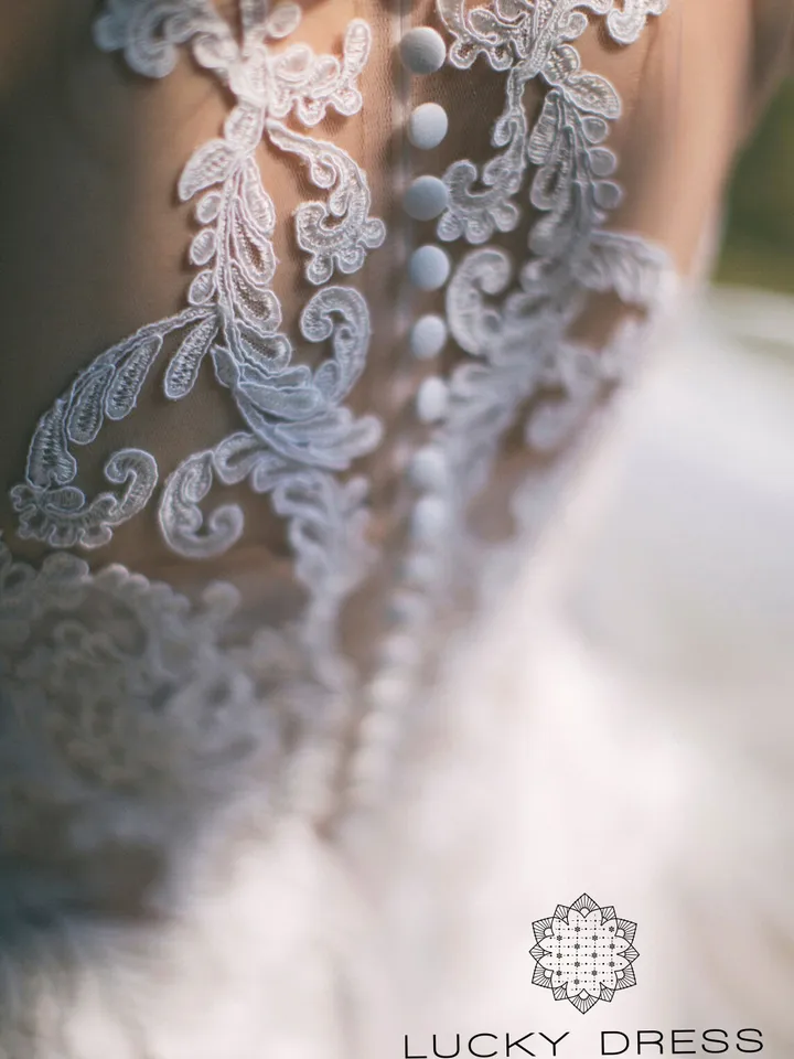 Rustic wedding dress Corset wedding dress Flowy wedding dress Geometric lace wedding dress Illusion wedding dress Garden wedding dress /Anna