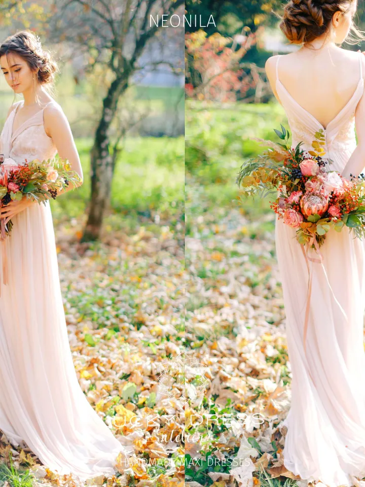 Formal dresses for women Dusty rose tulle dress Boho formal gown Pink dresses Custom clothing Lace formal dress Homecoming dress / Neonila