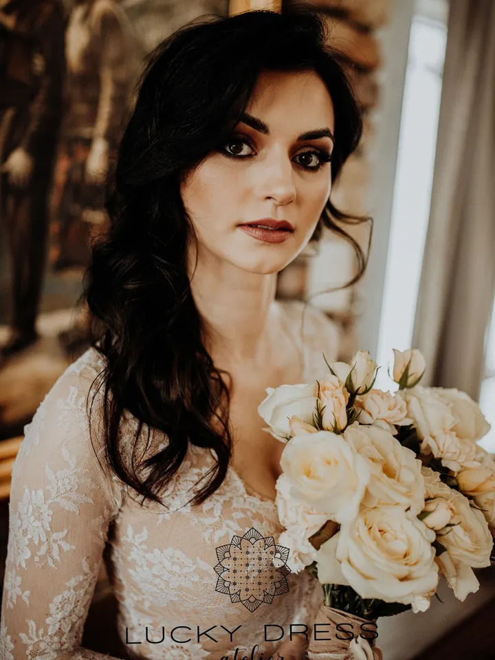 Long sleeve wedding dress illusion Winter wedding dress Bridal gown Flowy wedding dress boho Floral wedding dress lace Custom dress /Olympia