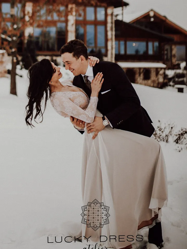 Long sleeve wedding dress illusion Winter wedding dress Bridal gown Flowy wedding dress boho Floral wedding dress lace Custom dress /Olympia