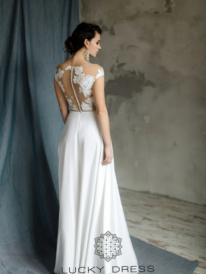 Wedding dress ethereal Illusion wedding dress a line Floral wedding dress 3d lace Bridal gown Chiffon wedding dress / Emilia