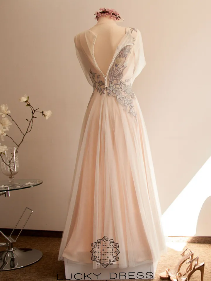 Custom wedding dress fairy Floral wedding dress tailored Blush wedding dress gold Bespoke wedding dress long sleeve Purple dress / Kirsten