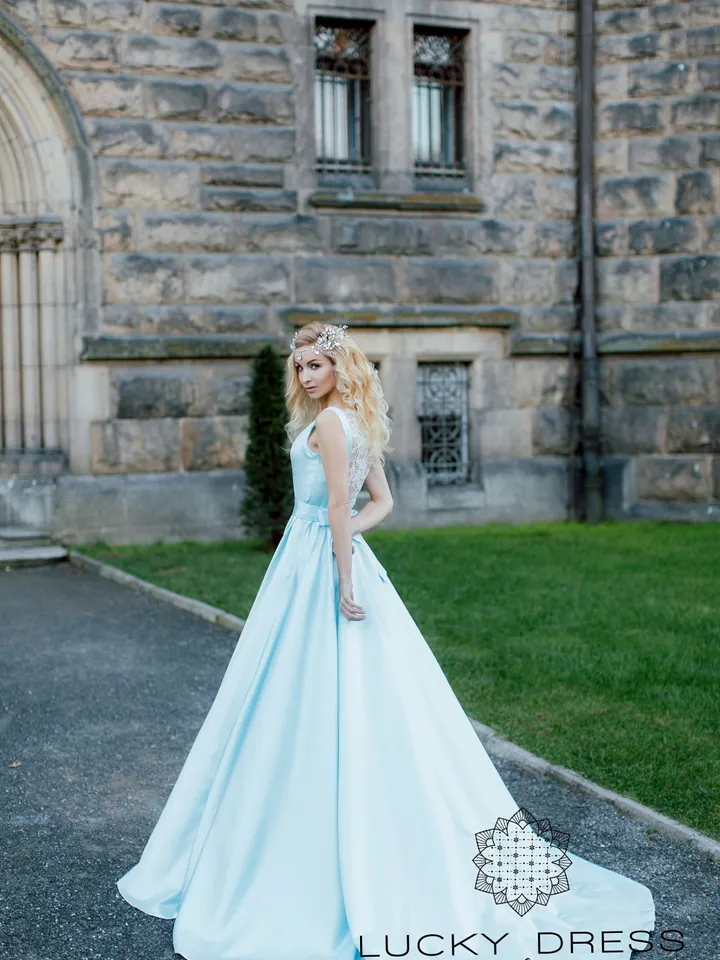 Wedding dress Disney wedding dress elf Bridal gown Satin wedding dress blue Minimalist wedding dress fairy A line wedding dress / Kendall