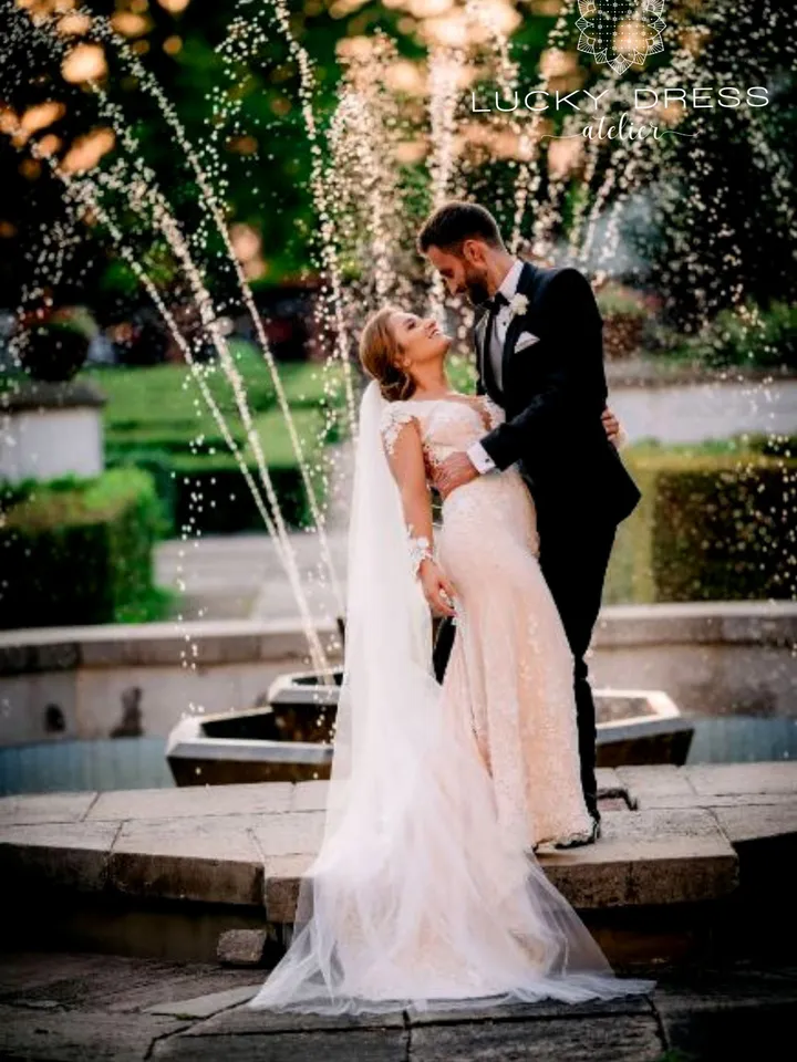 Lace wedding dress floral 3d wedding dress mermaid Long sleeve wedding dress custom Plunge wedding dress tailored Illusion dress / Joana