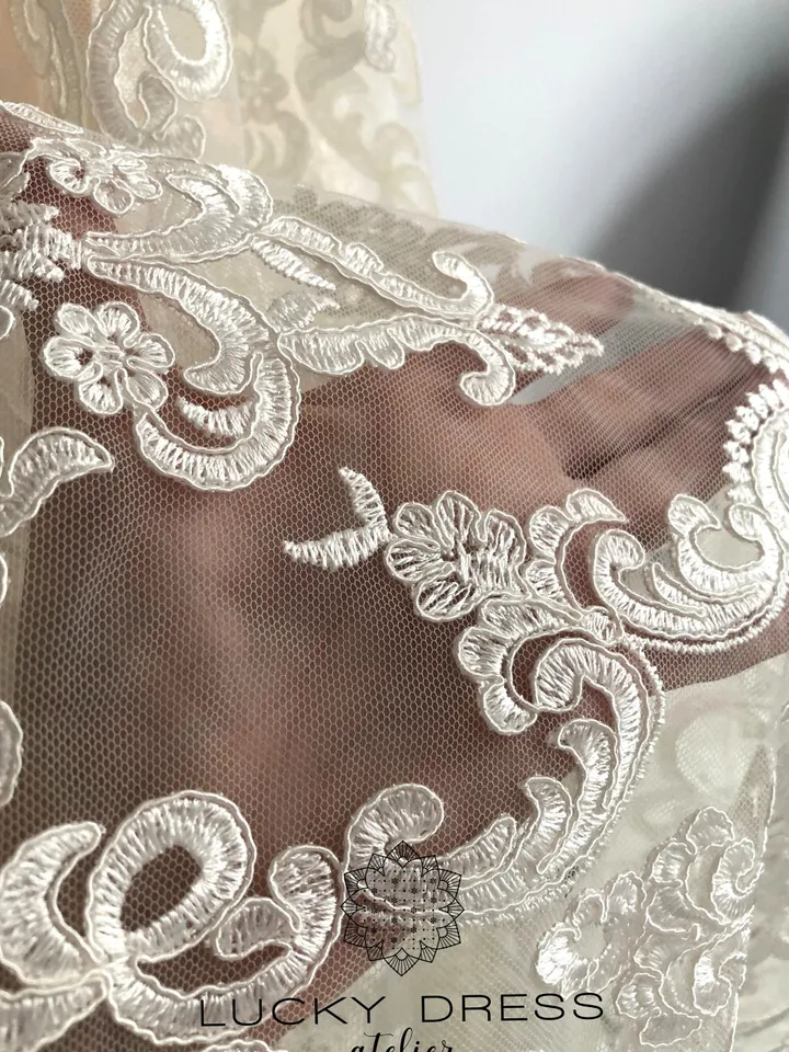 Custom wedding dress long sleeve Illusion wedding dress nude Geometric wedding dress boho Lace wedding dress / Jessica