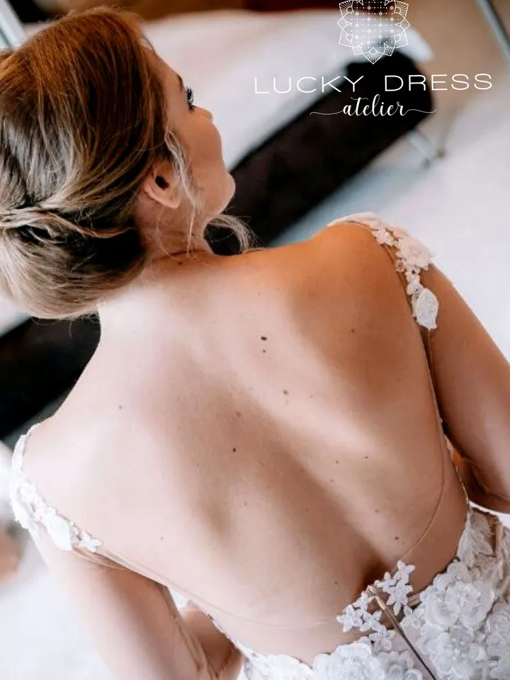 Lace wedding dress floral 3d wedding dress mermaid Long sleeve wedding dress custom Plunge wedding dress tailored Illusion dress / Joana