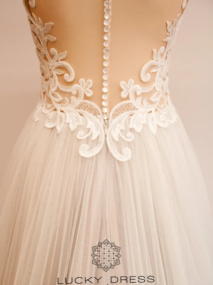 Custom wedding dress blush Backless wedding dress bespoke Flowy wedding dress tailored Ball gown A line wedding dress summer Lace / Cynthia