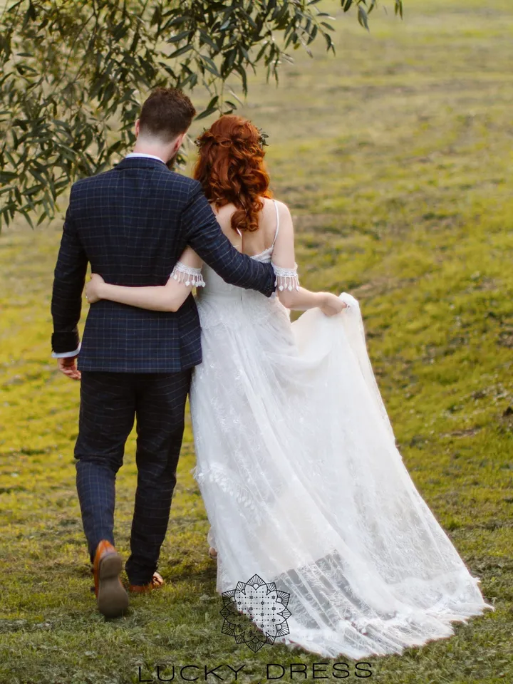 Custom wedding dress off the shoulder Tailored wedding dress boho Bespoke wedding dress star Bohemian wedding dress lace Beach / Beverly