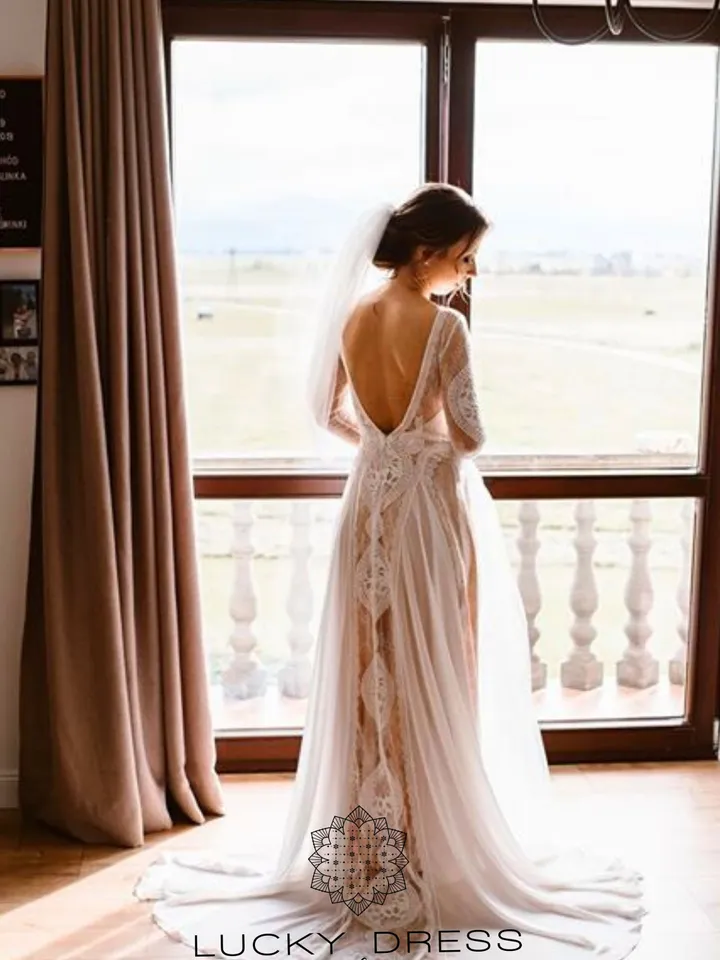 Wedding dress Lace wedding dress Floral lace dress Long wedding dress Boho wedding dress Ivory wedding dress Custom made dress
