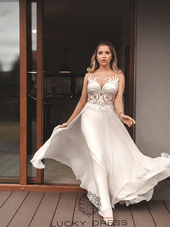 Ready to ship wedding dress US 4 / Silk wedding dress Sequin wedding dress Backless wedding dress Sexy wedding dress Courthouse / Catrice