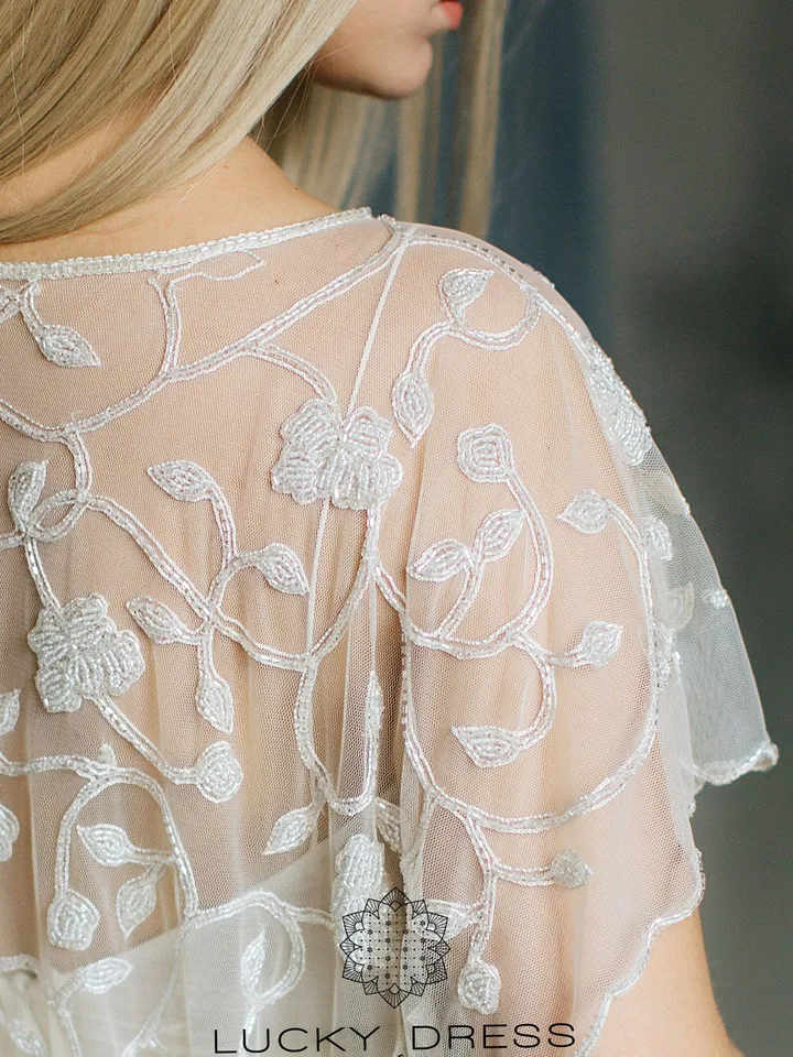 Elopement wedding dress courthouse Two piece wedding dress muslin Floral wedding dress garden Bolero wedding dress modest Custom / Miriam