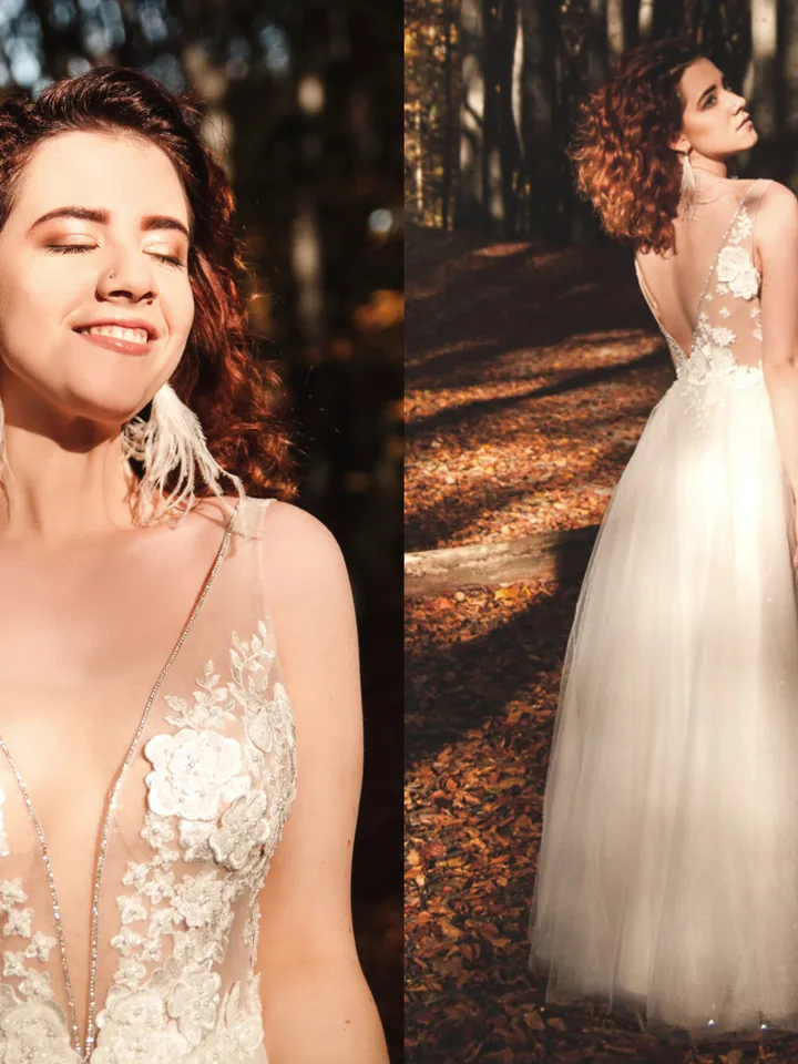 Lace wedding dress glitter Blush wedding dress deep V Bespoke wedding dress rose gold Couture wedding dress courthouse / Gabriela