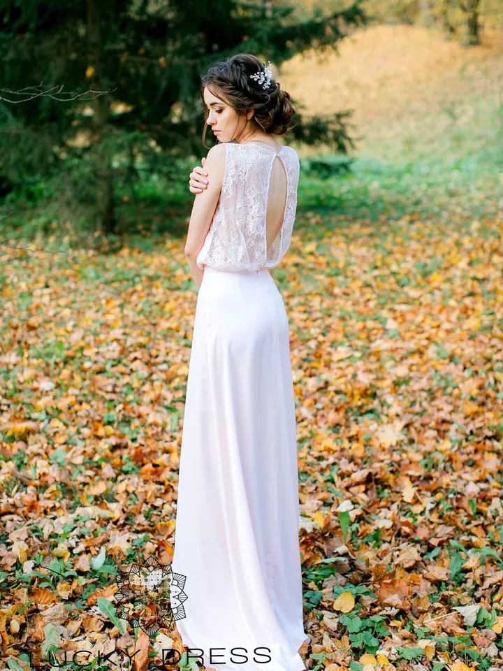 Simple wedding dress courthouse Bespoke wedding dress minimalist Pleated wedding dress blush Custom wedding dress silky Tailored / Ennafa