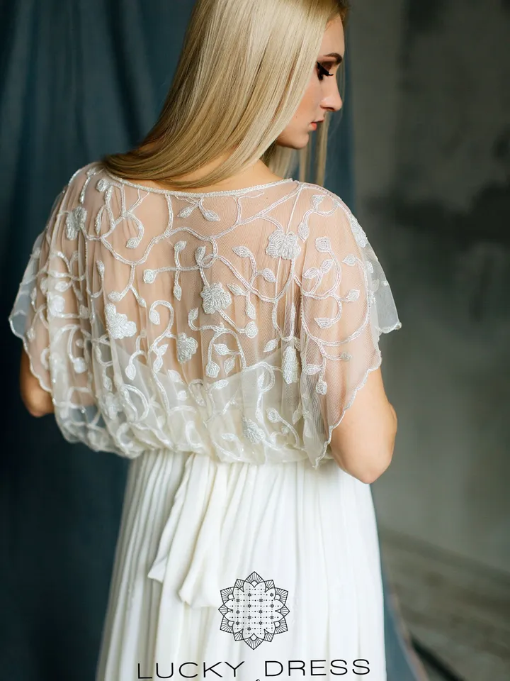 Ready to ship wedding dress US 4 / Boho wedding dress separates Bolero wedding dress ivory Two piece wedding dress flowy Unique / Miriam