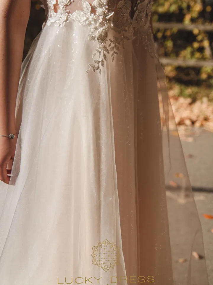 Lace wedding dress glitter Blush wedding dress deep V Bespoke wedding dress rose gold Couture wedding dress courthouse / Gabriela