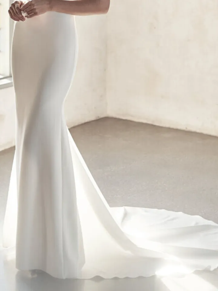 Simple wedding dress short Courthouse wedding dress midi Minimalist wedding dress crepe Custom wedding dress embroidered Crystals / Kelsey