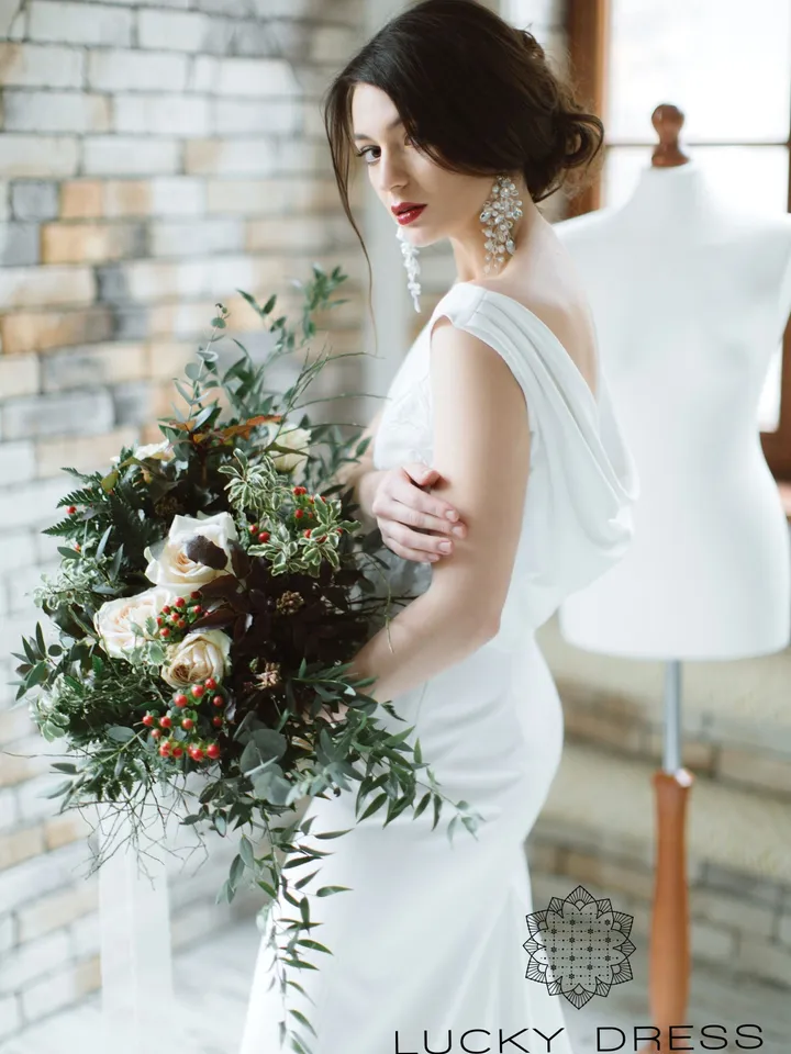 Mermaid wedding dress crepe Cowl bridal gown simple Minimalist wedding dress winter