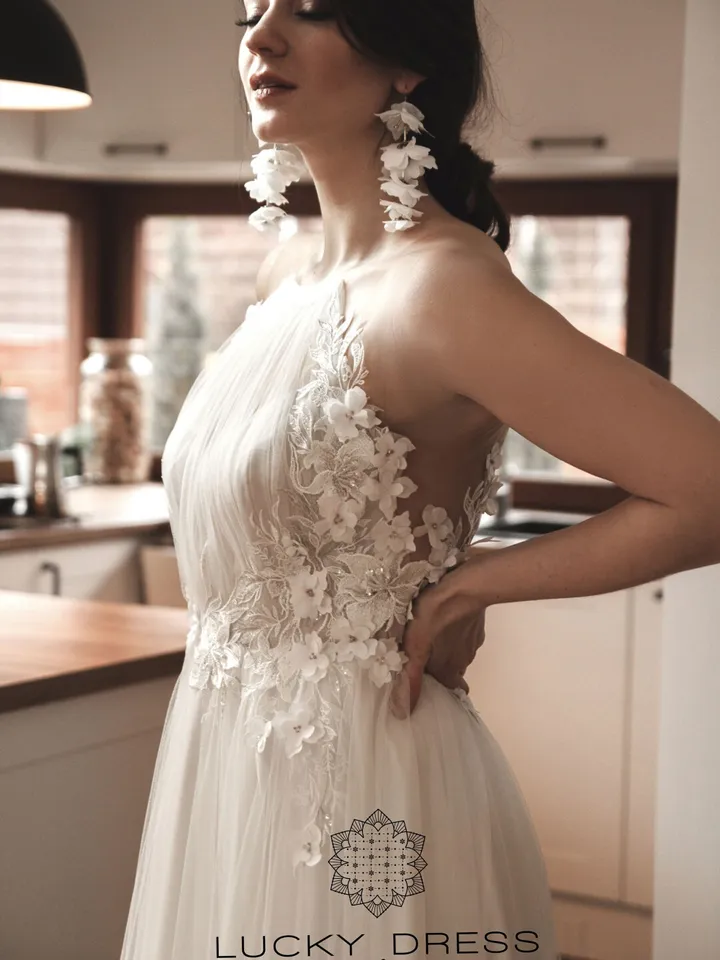 White silk flowers earrings boho bride