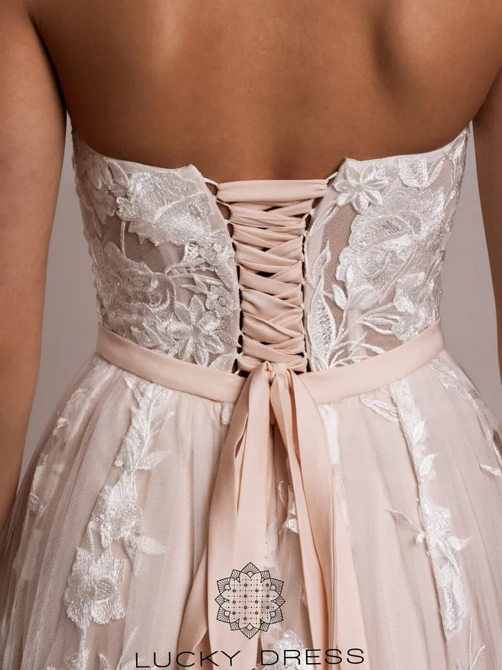 Custom wedding dress blush Corset wedding dress tailored Lace wedding dress bespoke Illusion wedding dress floral Courthouse dress / Sara