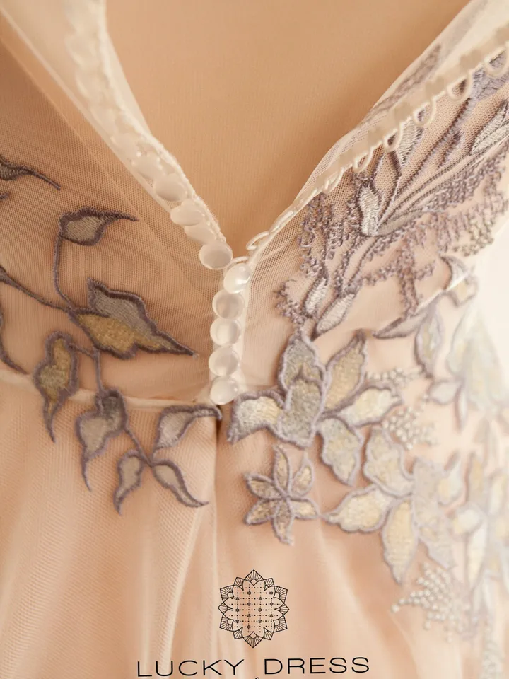 Custom wedding dress fairy Floral wedding dress tailored Blush wedding dress gold Bespoke wedding dress long sleeve Purple dress / Kirsten