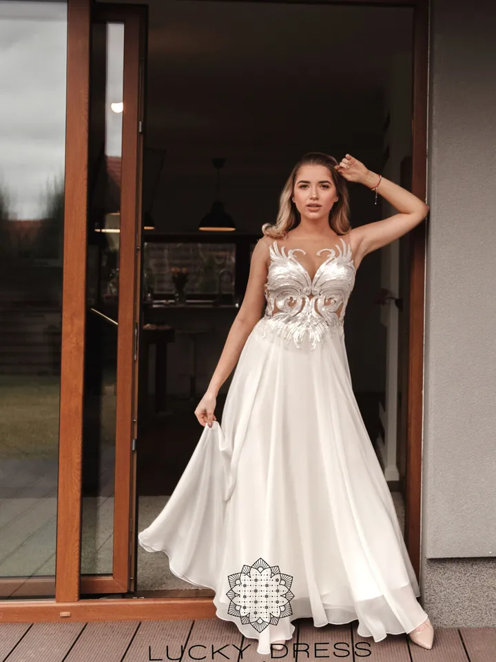 Ready to ship wedding dress US 4 / Silk wedding dress Sequin wedding dress Backless wedding dress Sexy wedding dress Courthouse / Catrice