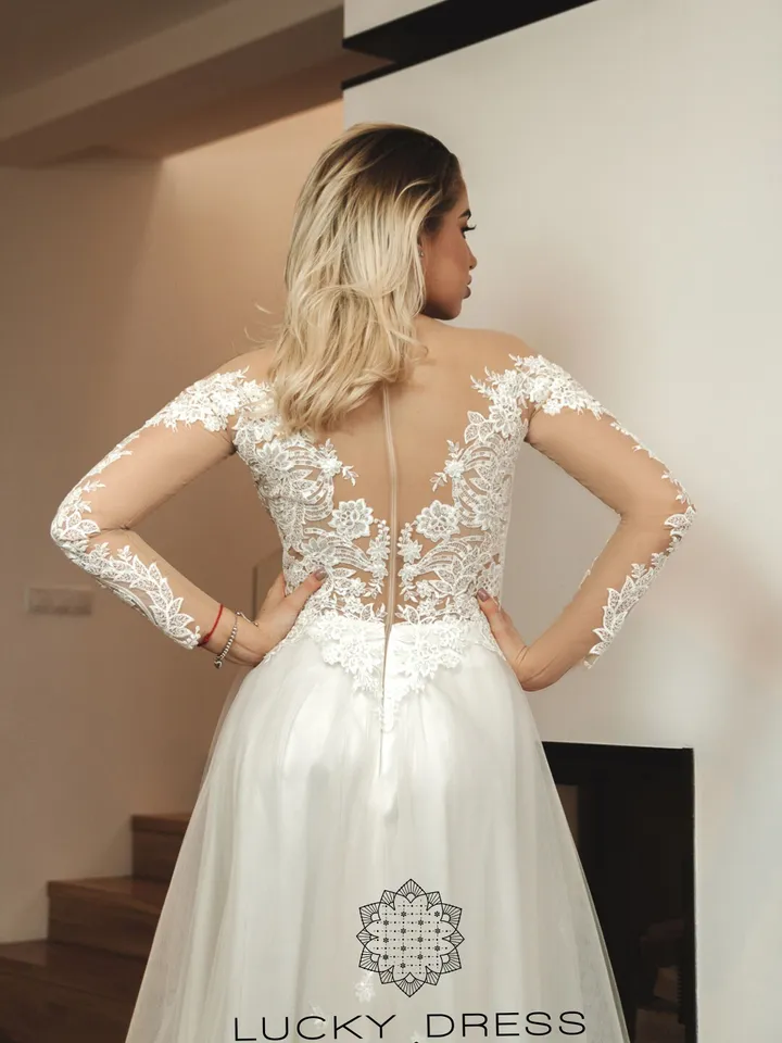 Ready to ship wedding dress US 4 / Long sleeve wedding dress A line wedding dress Tattoo wedding dress Lace wedding dress Tulle dress/Daria