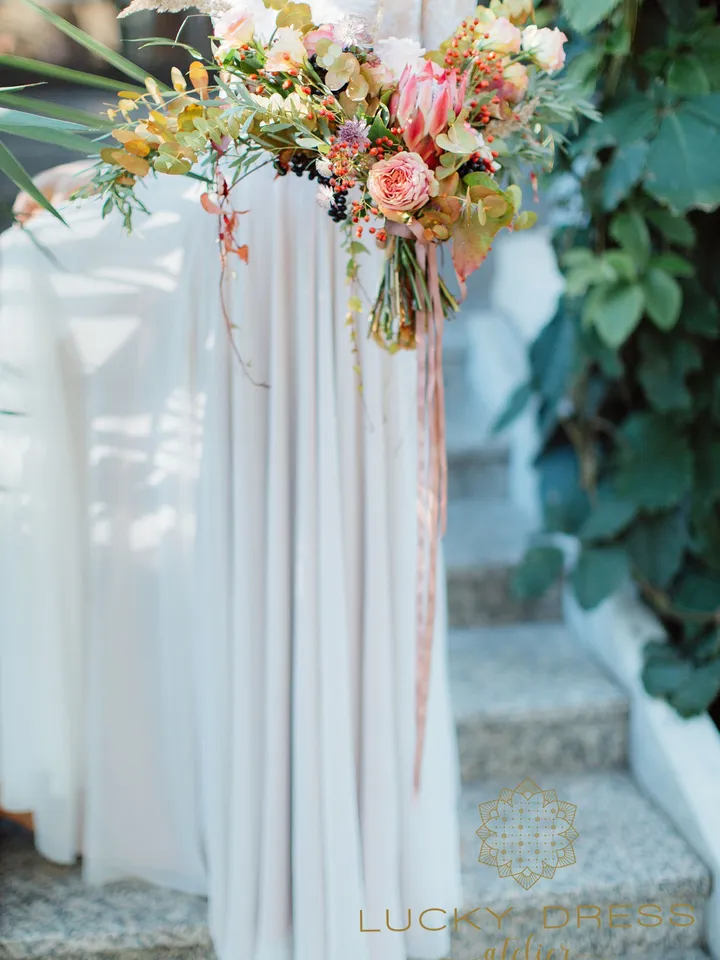 Long sleeve wedding dress lace Bridal gown Elven wedding dress winter Boho wedding dress floral Nude wedding dress flowy Custom / Olympia
