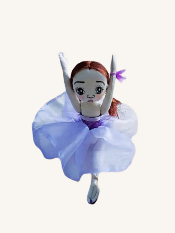 Handmade Textile Ballerina Doll – Purple Chiffon Dress, Moveable Arms & Legs-10.2 in