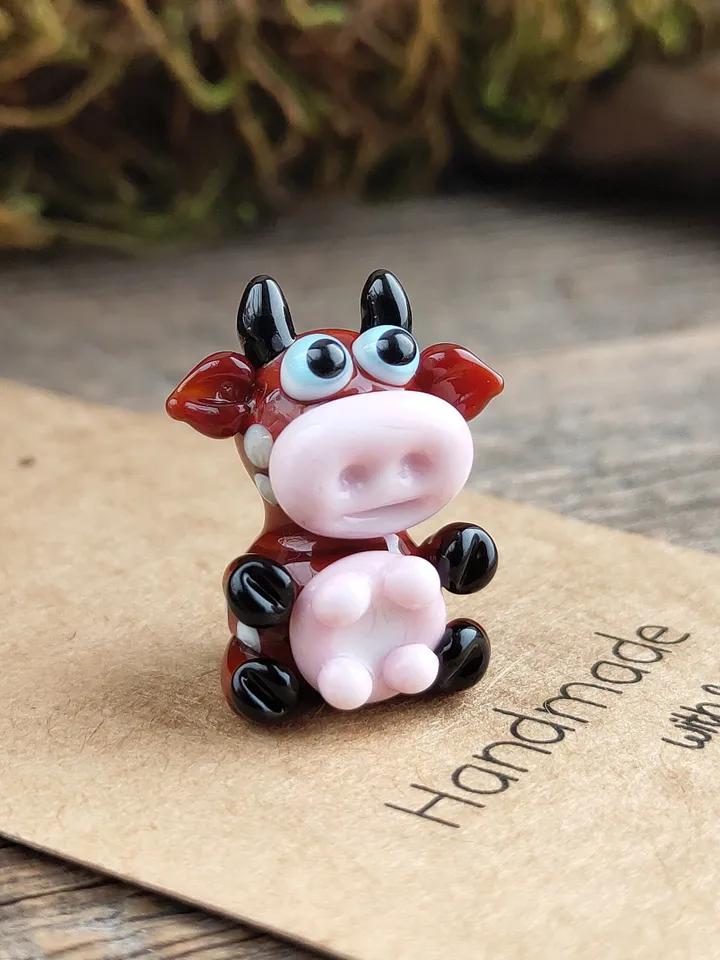 GLASS FIGURINES Cow figurine Glass cow Miniature cow tiny cow Tiny glass animals Farm animals Terrarium figurines Dollhouse miniature Blown
