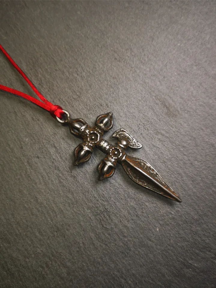 Gandhanra Vintage Cross Vajra Phurba Amulet,Kila(Dorje Phurba) Pendant,Tibetan Budhist Ritual Implement,made of Thokcha,40 Years Old