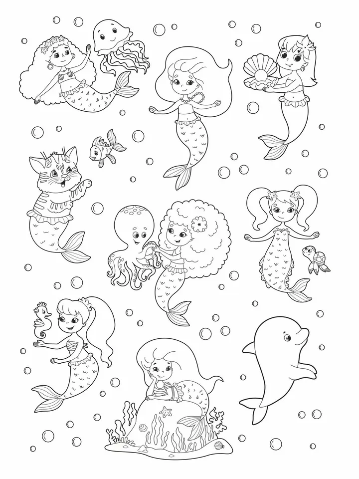 Vector set with cute mermaids