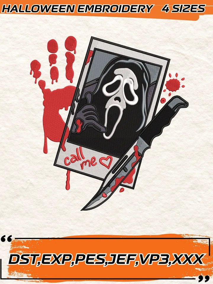 Ghostface Call Of Me Embroidery Design, Halloween Embroidery Design, 4 Sizes, Digital Download