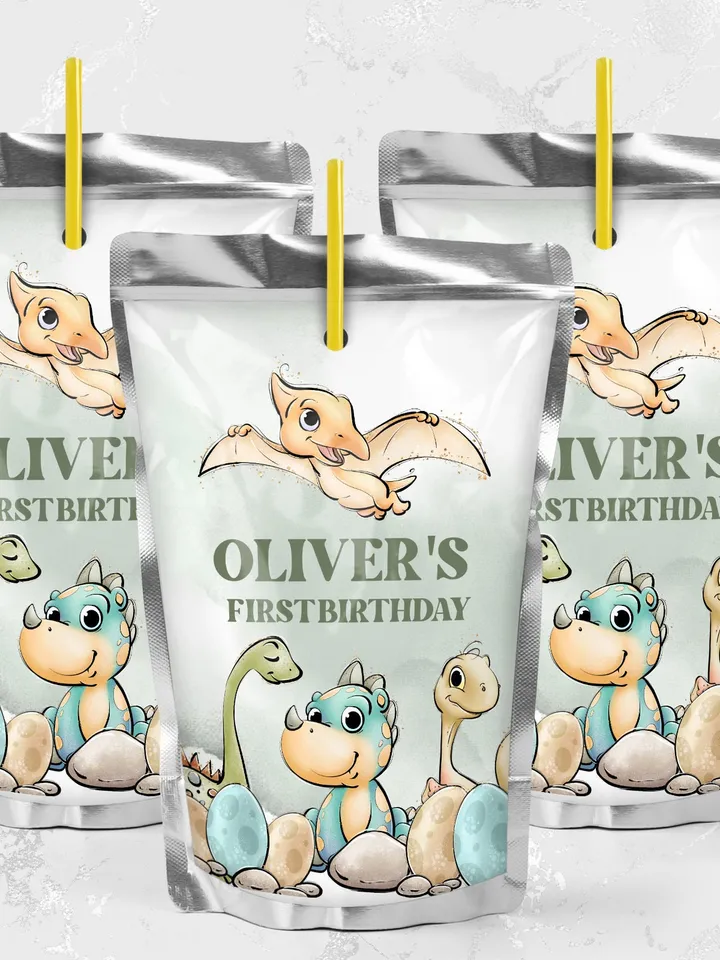 Editable juice label Dinosaur First Birthday Label; Dinosaur Party; Dinosaur Party Birthday Template Instant Download; di1