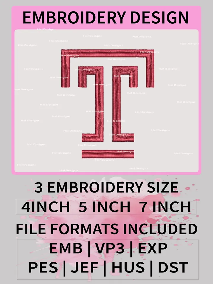 NCAA Temple Owls Embroidery File, 3 Sizes, 6 Formats, NCAA Machine Embroidery Design, NCAA Logo, NCAA Teams