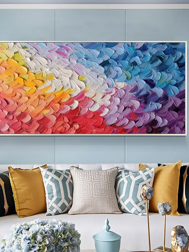 Original Oil Painting On Canvas, Large Wall Art, Abstract Colorful Feathers Painting, Custom Painting, Office Living room Bedroom Wall Decor