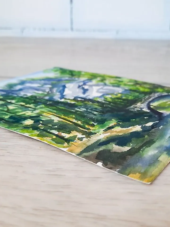 Bridge painting Original watercolor painting Mountain landscape Forest painting